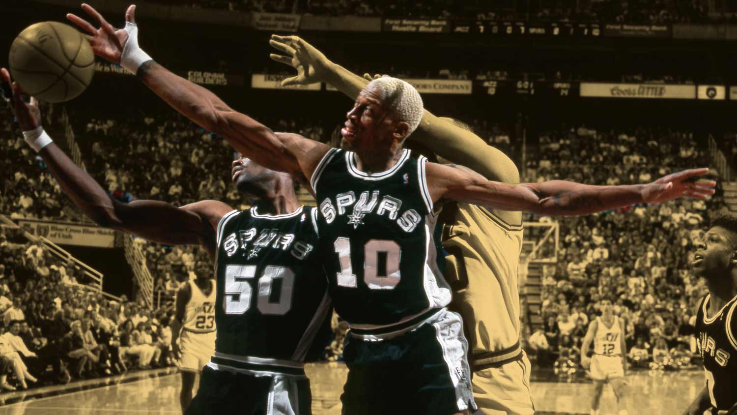 San Antonio Spurs forward Dennis Rodman (10) in action against the Utah Jazz at the Delta Center
