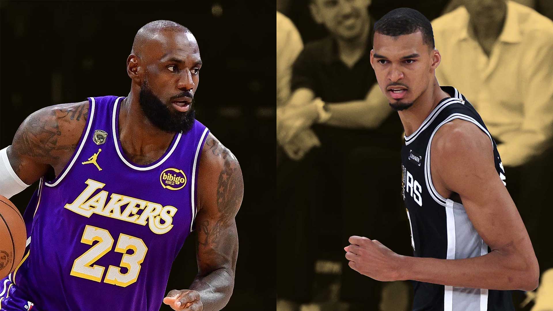 Los Angeles Lakers forward LeBron James; San Antonio Spurs center Victor Wembanyama