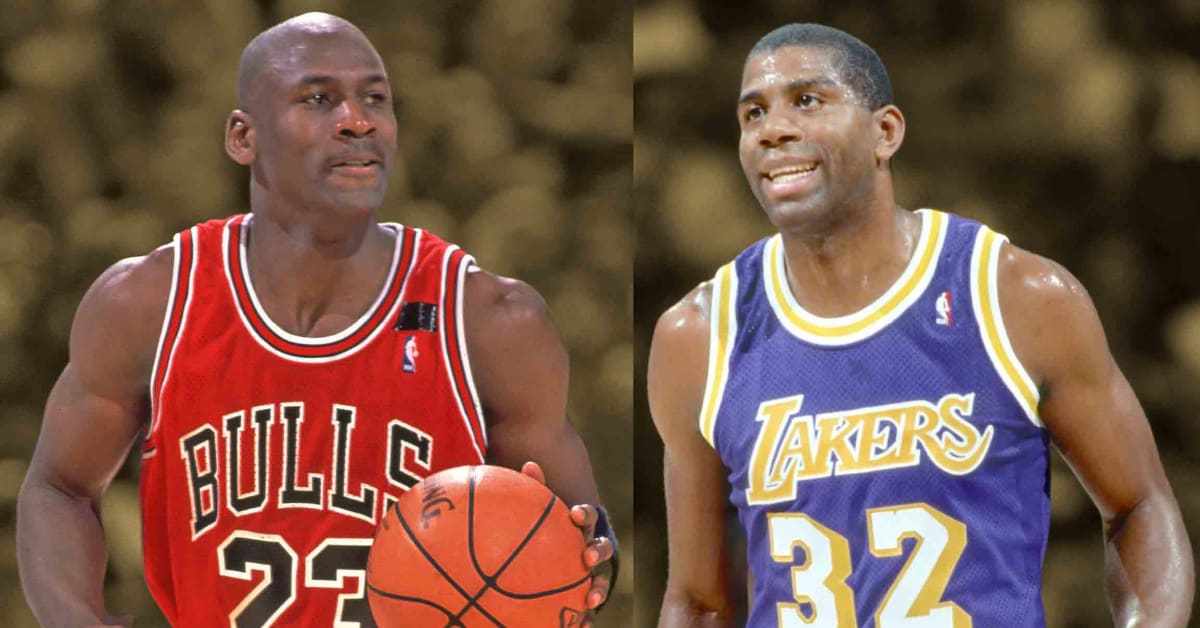 michael jordan guarding magic johnson