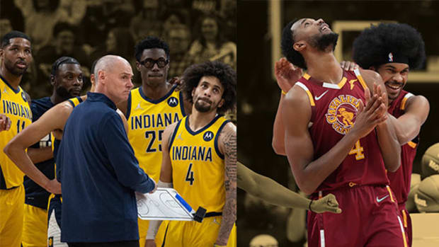 Rick Carlisle and the Indiana Pacers frustrated, while Evan Mobley and Jarret Allen from the Cleveland Cavaliers are happy