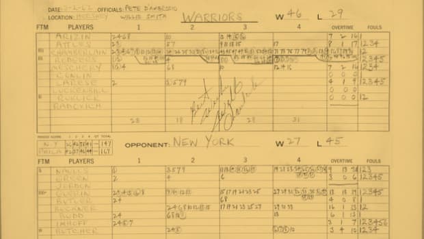Scoresheet from Wilt Chamberlain's legendary 100 point game