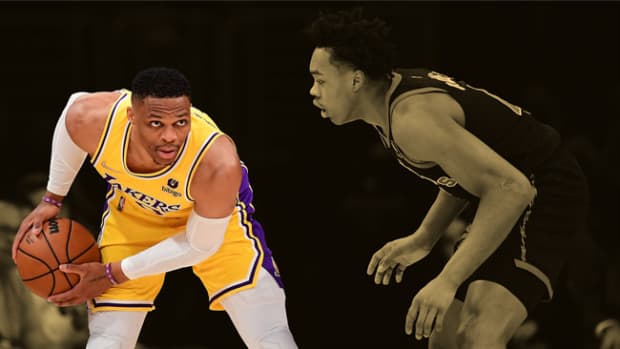 Los Angeles Lakers guard Russell Westbrook and Toronto Raptors forward Scottie Barnes