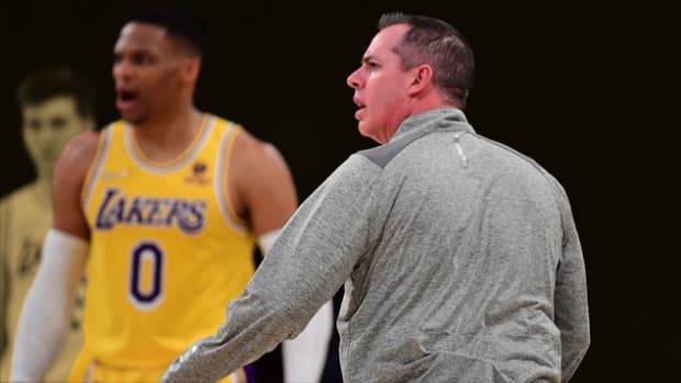 Los Angeles Lakers head coach Frank Vogel and guard Russell Westbrook