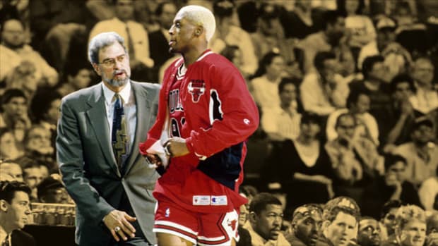 Chicago Bulls head coach Phil Jackson and forward Dennis Rodman