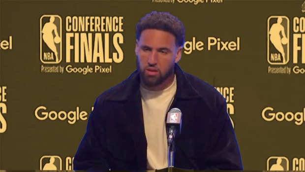 Klay Thompson takes a long pause before answering a Luka Doncic question
