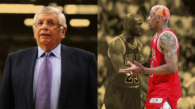 NBA commissioner David Stern and Chicago Bulls forward Dennis Rodman