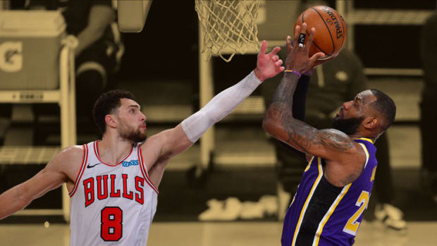 Los Angeles Lakers forward LeBron James and Chicago Bulls guard Zach LaVine