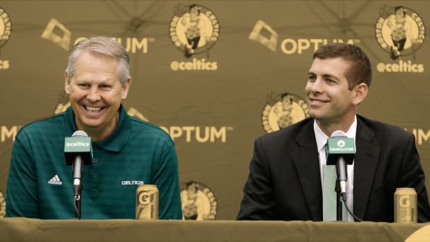Boston Celtics General Manager Danny Ainge and head coach Brad Stevens