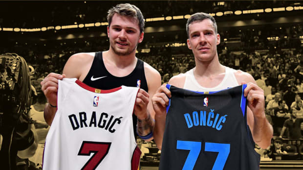 Dallas Mavericks forward Luka Doncic and Miami Heat guard Goran Dragic