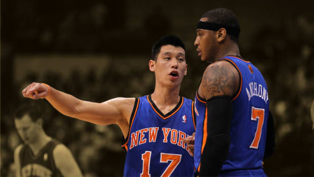 New York Knicks guard Jeremy Lin and forward Carmelo Anthony