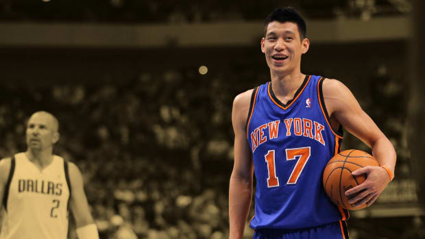 March 6, 2012; New York Knicks guard Jeremy Lin smiles during the game against the Dallas Mavericks at American Airlines Center