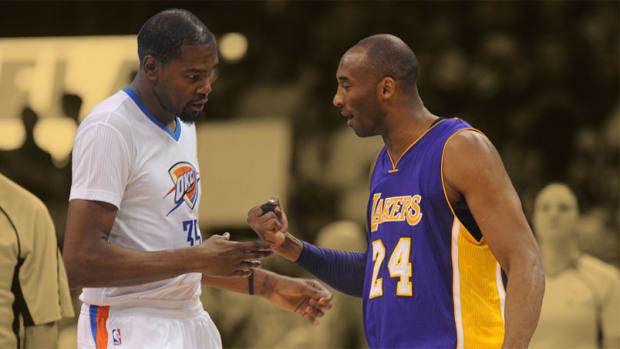 Oklahoma City Thunder forward Kevin Durant and Los Angeles Lakers forward Kobe Bryant