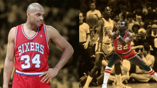 Former Philadelphia 76ers teammates Charles Barkley and Andrew Toney in action