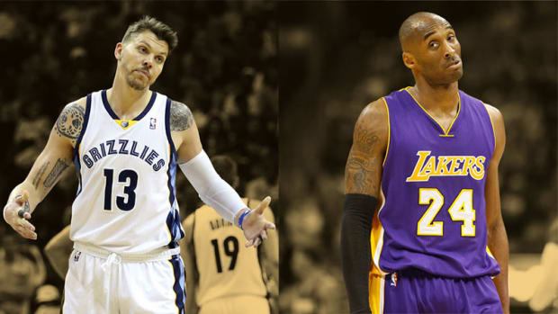 Memphis Grizzlies forward Mike Miller and Los Angeles Lakers guard Kobe Bryant
