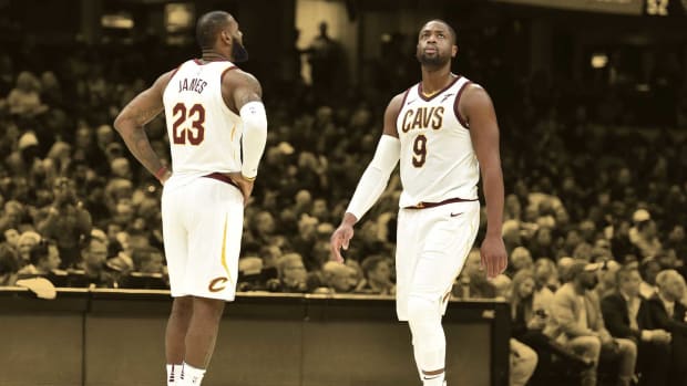 November 7, 2017; Cleveland Cavaliers forward LeBron James and guard Dwyane Wade during their matchup against the Milwaukee Bucks at Quicken Loans Arena