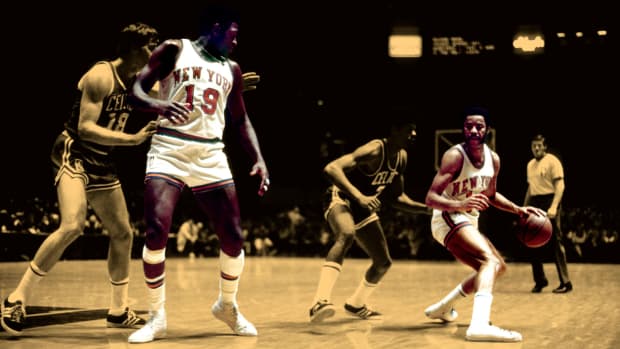 New York Knicks duo Walt Frazier and Willis Reed during the game against the Boston Celtics at Madison Square Garden.