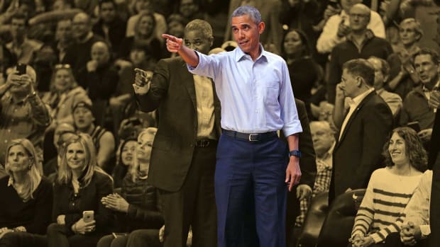 October 27, 2015; United States president Barack Obama during the game between the Chicago Bulls and the Cleveland Cavaliers at the United Center.