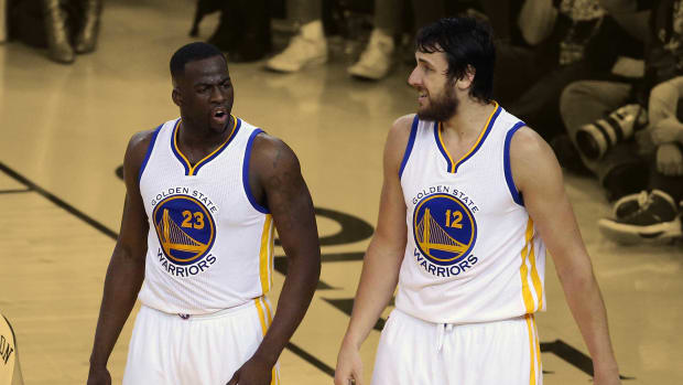 June 7, 2015;Golden State Warriors forward Draymond Green and center Andrew Bogut during the game vs. the Cleveland Cavaliers at Oracle Arena