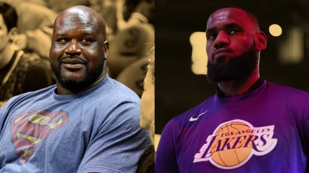 Hall of Famer and current NBA on TNT analyst Shaquille O'Neal; Los Angeles Lakers superstar LeBron James
