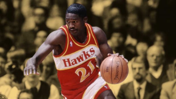 February 10, 1987; Atlanta Hawks forward Dominique Wilkins in action against the Seattle Supersonics at the Center Coliseum