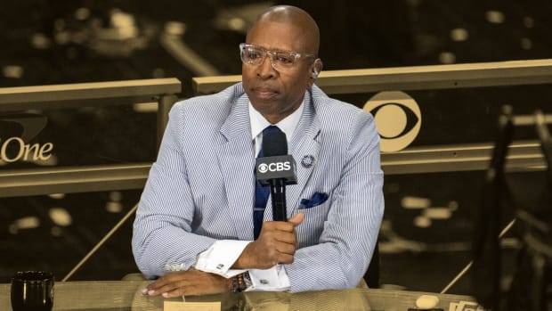 CBS announcer Kenny Smith prior to the national championship game in the Final Four of the 2021 NCAA Tournament