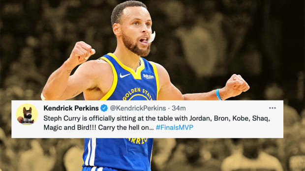NBA players react to the Golden State Warriors winning another NBA title
