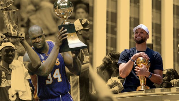 Los Angeles Lakers center Shaquille O'Neal and Golden State Warriors guard Stephen Curry