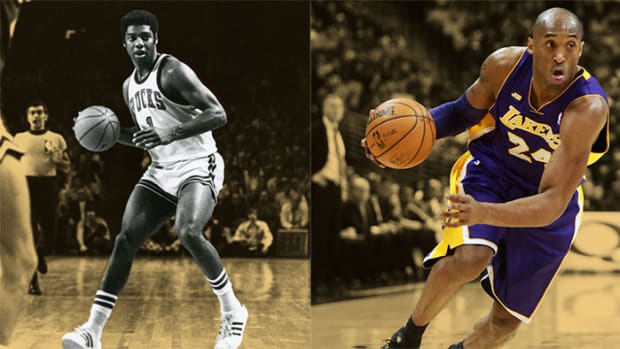 Milwaukee Bucks guard Oscar Robertson and Los Angeles Lakers guard Kobe Bryant
