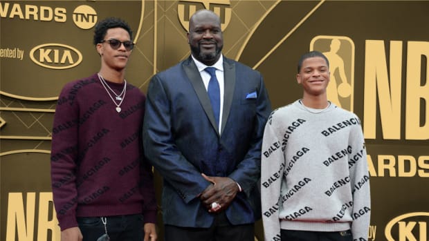 NBA former player Shaquille O'Neal with sons Sharif O'Neal and Shaqir O'Neal