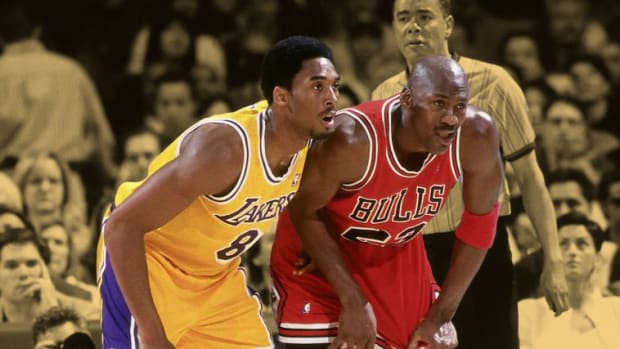 Los Angeles Lakers guard Kobe Bryant and Chicago Bulls guard Michael Jordan