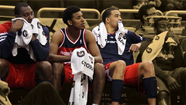 Washington Wizards power forward Andray Blatche, shooting guard Nick Young, center JaVale McGee