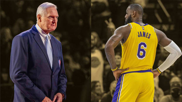 NBA great Jerry West and Los Angeles Lakers forward LeBron James