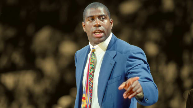 Lakers head coach Magic Johnson on the sideline in 1993