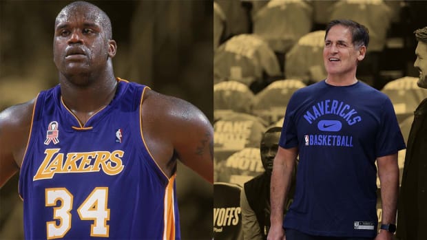 Lakers' center Shaquille O'Neal and Dallas Mavericks owner Mark Cuban