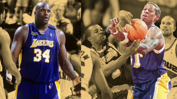 Los Angeles Lakers center Shaquille O'Neal and forward/center Dennis Rodman