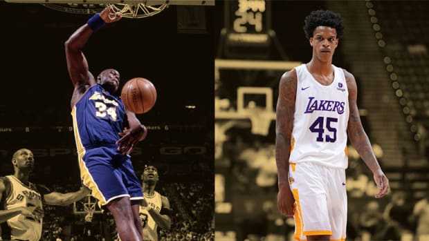 Los Angeles Lakers center Shaquille O'Neal and Los Angeles Lakers forward Shareef O'Neal