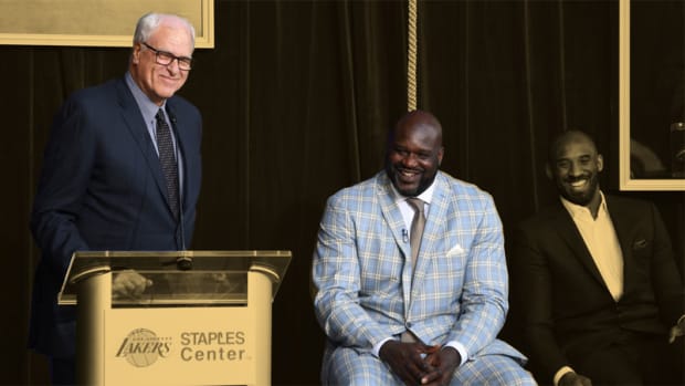 Los Angeles Lakers coach Phil Jackson and center Shaquille O'Neal