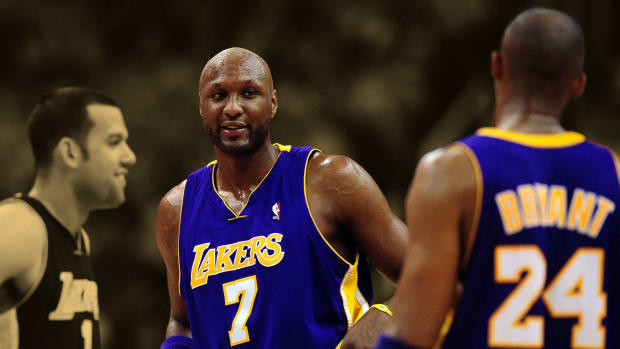 Los Angeles Lakers forward Lamar Odom with Kobe Bryant