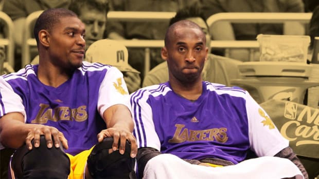 Los Angeles Lakers shooting guard Kobe Bryant and center Andrew Bynum