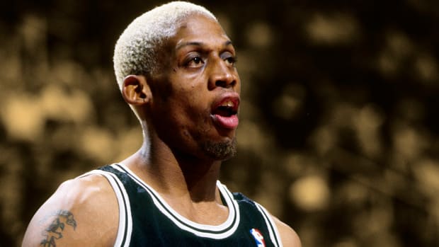 Dennis Rodman on the worst hangover game of his career