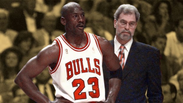 Chicago Bulls guard Michael Jordan and head coach Phil Jackson
