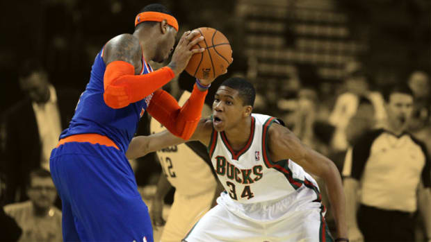New York Knicks forward Carmelo Anthony and Milwaukee Bucks forward Giannis Antetokounmpo
