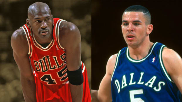 Chicago Bulls guard Michael Jordan and Dallas Mavericks guard Jason Kidd