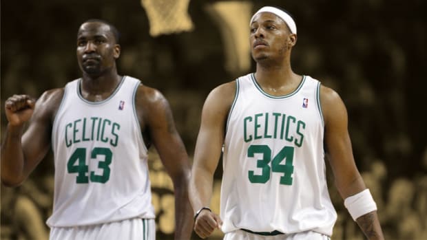 Boston Celtics center Kendrick Perkins and forward Paul Pierce