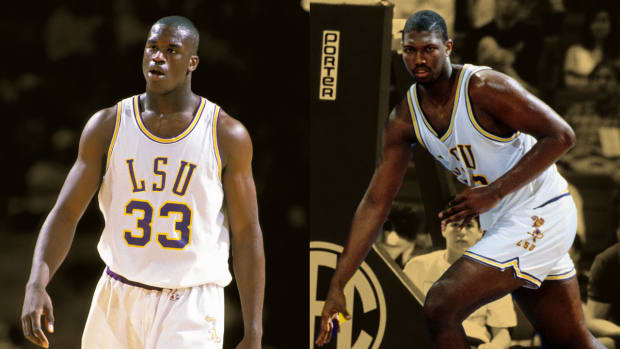 Shaquille O'Neal and Stanley Roberts as teammates at LSU
