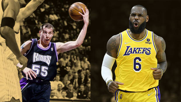 Sacramento Kings guard Jason Williams and Los Angeles Lakers forward LeBron James