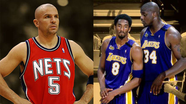 New Jersey Nets guard Jason Kidd, Los Angeles Lakers guard Kobe Bryant and center Shaquille O'Neal