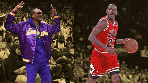 Recording artist Snoop Dogg and Chicago Bulls guard Michael Jordan