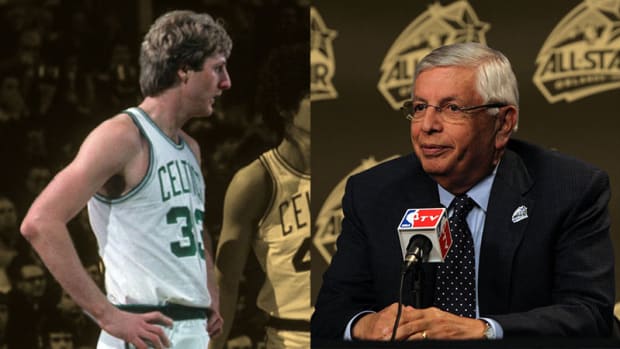 Boston Celtics guard Larry Bird and NBA commissioner David Stern