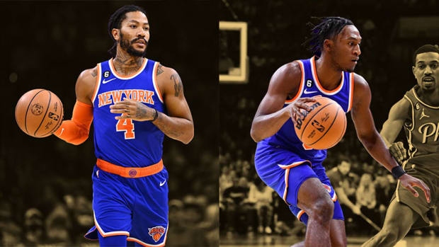 New York Knicks guards Derrick Rose and Immanuel Quickley